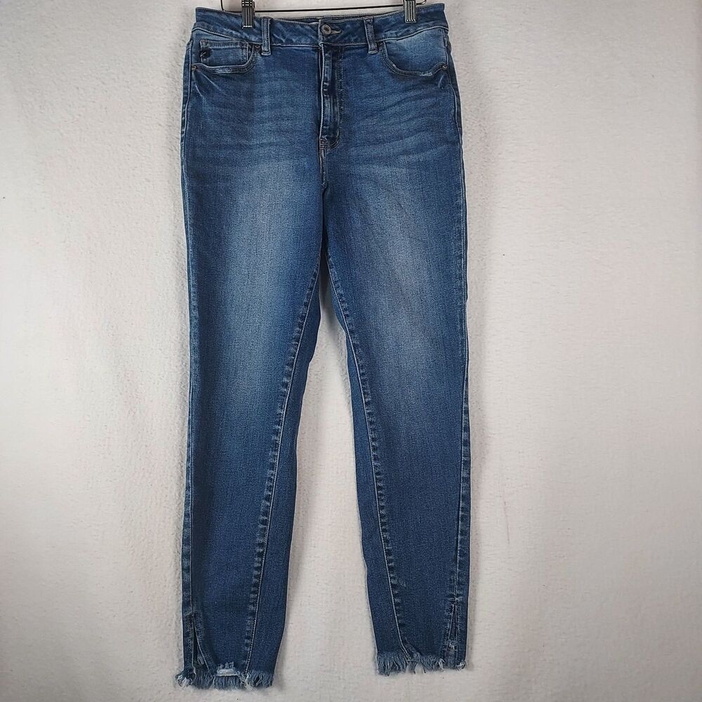 KanCan Women’s Jeans 9/28 Blue High Rise Skinny Raw Hem Ankle Slit KC7140M